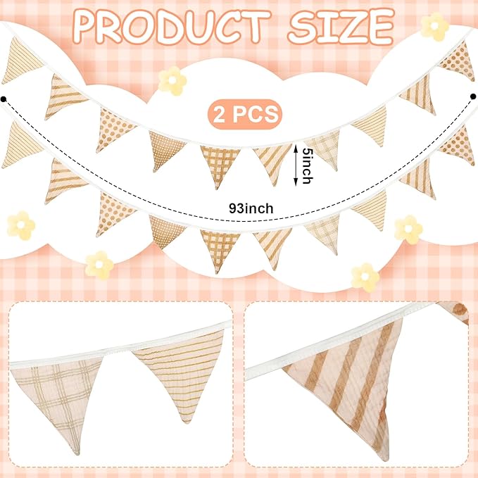 Oudain 2 Pcs Pennant Banner Flags Nursery Garland Triangle Bunting Flags Playroom Wall Decor Banner for Nursery Baby Shower Birthday Boho Wedding Party Event, Each 7.75 ft(Vivid Color)