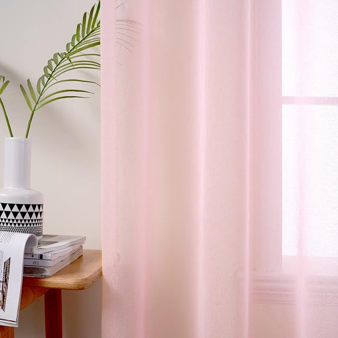 MIULEE 2 Panels Pink Semi Sheer Window Curtains Spring Elegant Grommet Top Window Voile Drapes/Treatment Linen Textured Panels for Bedroom Living Room (54X63 Inches)