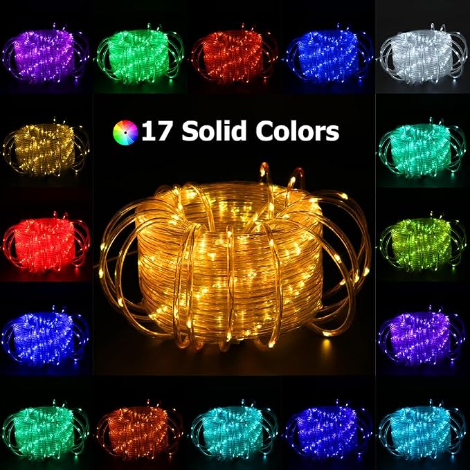 200ft Outdoor LED Rope Lights, IP68 Waterproof 25 Color Changing String Lights, Red White Blue for 4th of July Patriotic Decorations, Warm White & RGB Twinkle Fairy Light for Christmas Indoor Outside