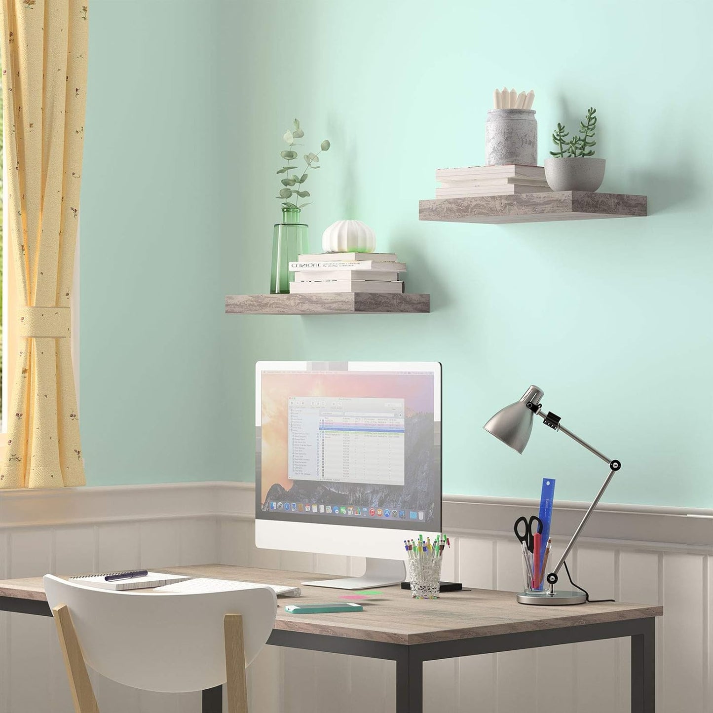 HOOBRO Floating Shelves for Wall, Wall Mounted Shelf Set of 2, 15.7" Hanging Shelf with Invisible Brackets, for Wall in Bathroom, Bedroom, Toilet, Kitchen, Living Room, Office, Greige BG40BJ01