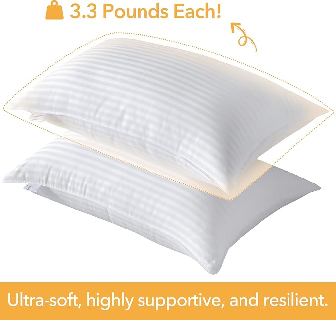Oubonun King Size Pillows Set of 2 - Fluffy & Supportive Down Alternative Pillows with Zippered Cotton Cover - Breathable and Cool for All Sleeping Positions - Machine Washable - 20"x36"