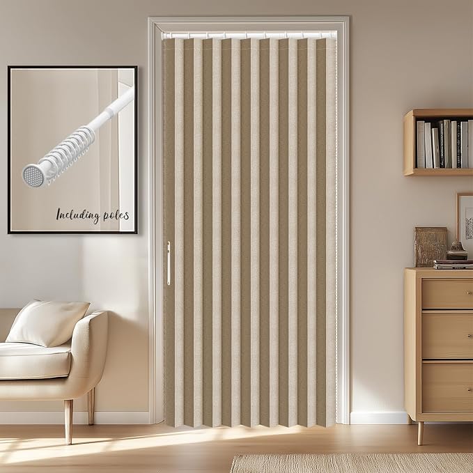 AJAZZ Blackout Door Curtains 78 Inches Long Sets Included Rod (1 Pack, Brown, 54 x 78 Inch) for Doorways and Closets, Thermal Insulated Temporary Room Dividers