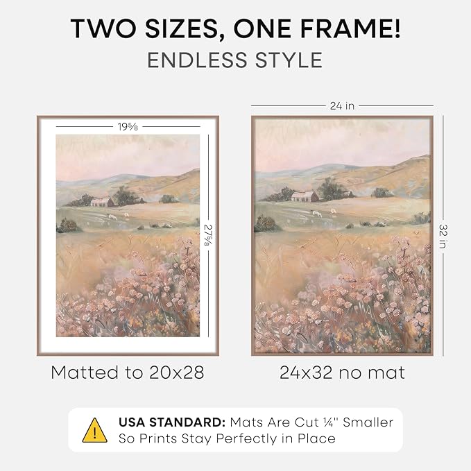 Homeforia 24x32 Poster Frame Mocha, High End Metal 24 x 32 Large Picture Frames with Mat 20 x 28 for Photo, 24x32 Thin Frame Matted to 20x28 inch Print, 32x24 Frame, Tempered Glass, Wall Kit, Set of 1