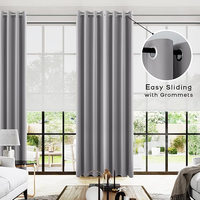 KOUFALL Light Grey 102 Inch Curtains for Living Room Bedroom Windows,Insulated Thermal Blackout Curtain Panels Set,Pale Gray