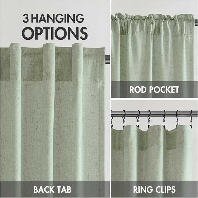 MIULEE Non-See-Through Privacy Linen Curtains 2 Panels, Light Filtering Window Curtains Farnhouse Textured Back Tab Semi Sheer Drapes for Bedroom Living Room, 52 x 108 Inches Long, Sage Green