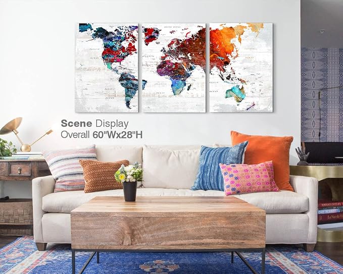 World Map Wall Art for Women Office Conference Room Decor Modern | Extra Large Living Room Wall Decor Framed Colorful Pictures for Bedroom Abstract Art Prints