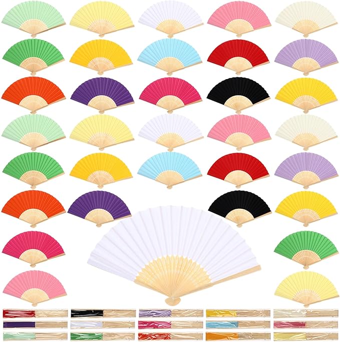 Qunclay 150 Pcs Bright Color Paper Hand Fans Bulk Bamboo Folding Handheld Wedding Fans for Bridal Dancing Party Favors Church Home Decoration Gift DIY Supplies Stage Props in OPP Individual Package