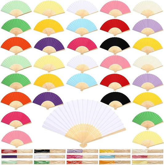 Qunclay 150 Pcs Bright Color Paper Hand Fans Bulk Bamboo Folding Handheld Wedding Fans for Bridal Dancing Party Favors Church Home Decoration Gift DIY Supplies Stage Props in OPP Individual Package