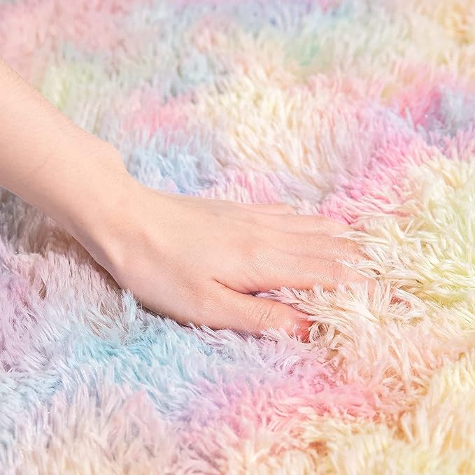 AROGAN 6x9 Feet Soft Rainbow Area Rugs for Girls Room, Fluffy Girls Bedroom Rugs, Princess Rug, Cute Colorful Carpet for Kids Teens Nursery Toddler, Pink