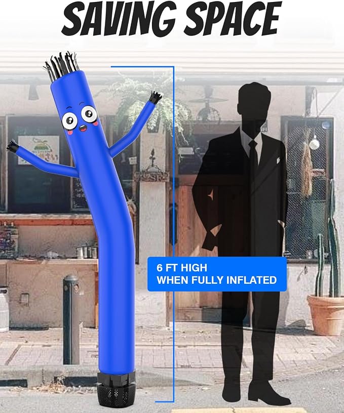 Inflatable Tube Man with Blower: 6 FT Tall Dancing Inflatable Tube Guy for Outdoor Decoration with Mini Blower Fan, for Mall Opening, Business Advertising, and Events (Blue)