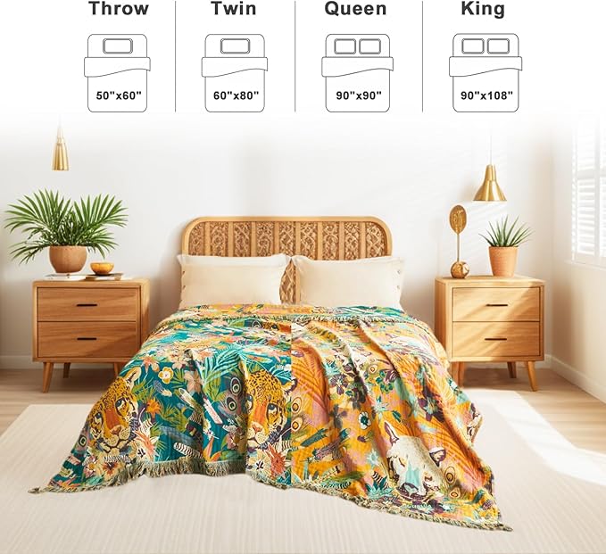 LUTBM Throw Blanket for Bed Couch Sofa Soft Cotton Twin Breathable Spring Blankets for Bedroom Living Room All Season Reversible Quilt Leopard Throws Whimsical Home Decor 60"x80"