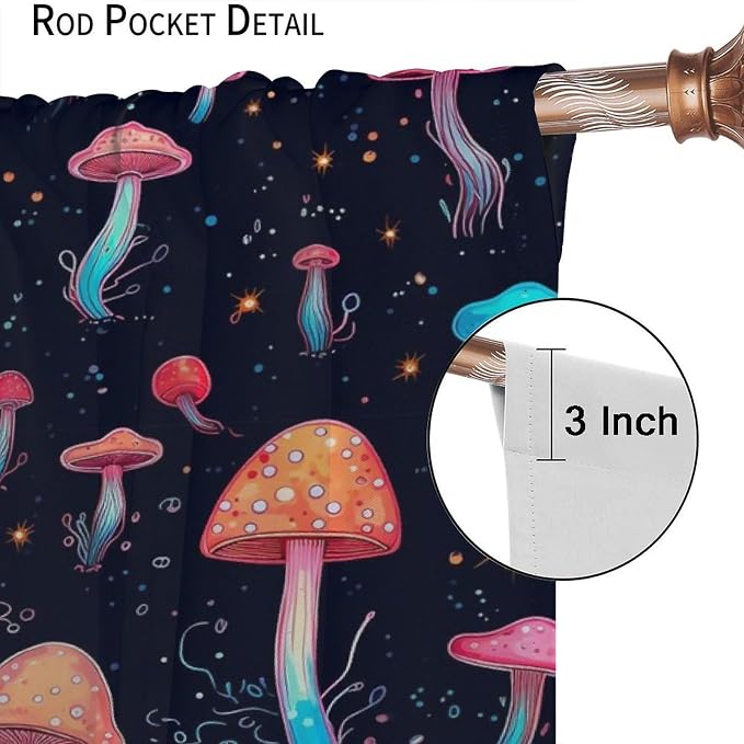 Fantasy Mushroom Curtains,Colorful Plant Print Window Treatments for Bedroom Living Room Kitchen Cartoon Herbs Floral Polyester Fabric Window Drapes 2 Panels Set,Total Size 84 x 84 Inch