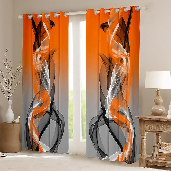 jejeloiu Orange Curtains for Bedroom Living Room Abstract Blackout Shades Strip Lines Room Darkening Curtain Geometric Modern Window Treatments, 2 Panels 52 x 96 Inch Decor
