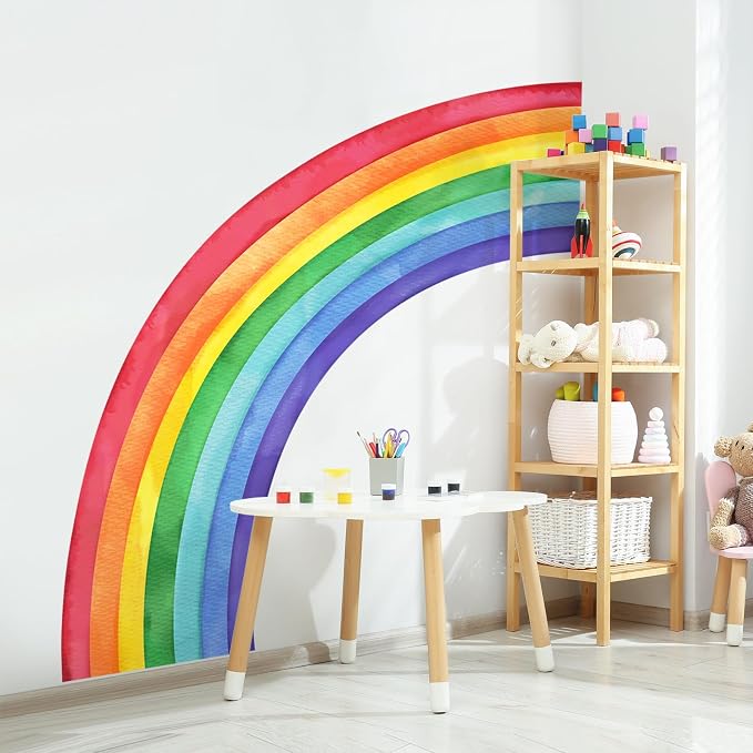 Supzone Large Rainbow Wall Decals, Mural Watercolor Half Rainbow Wall Stickers Peel and Stick Vinyl Wall Art Decor for Girls Bedroom Kids Nursery Living Room Playroom Toddler | Watercolor Mural Wall Sticker for Bedroom Girls Nursery Infantile Living Ro...