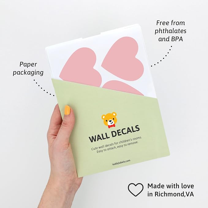 Removable Wall Decals for Kids Room – Peel and Stick Wall Stickers for Girls & Boys Bedroom, Playroom & Nursery – Easy to Apply Wall Decor - Pink Hearts
