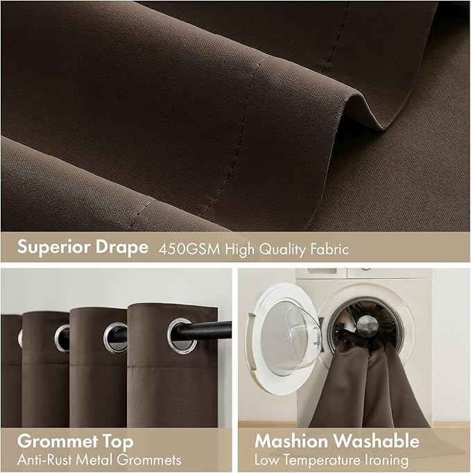 MIULEE 100% Blackout Curtains for Bedroom 72 Inch Long, 2 Thick Layers Thermal Insulated Black Out Window Curtains with Black Liner, Noise Reducing Grommet Living Room Drapes 2 Panels Chocolate Brown