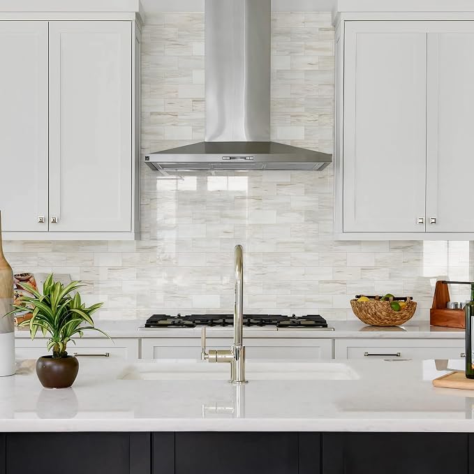 Vamos Tile 4-Piece Glossy Wooden Marble Grain Peel and Stick Backsplash Tile,3''x6'' PVC Subway Tile with White Grout, Stick on Backsplash for Kitchen/Bathroom/Fireplace