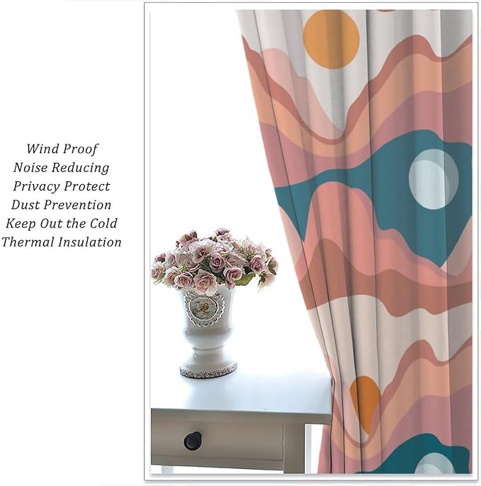 Sun Moon Blackout Curtains, Bohemian Desert Mountains Sun Moon Abstract Modern Mid Century Window Drapes, for Bedroom Living Room 42" W X 63" L