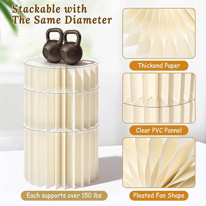 5Pack Buffet Risers Display Stands Foldable Food Risers for Buffet Table Tall Cake Cupcake Stands Cardboard Cylinder Stand Dessert Table Display Set for Catering Jewelry Wedding Party Decor (White)