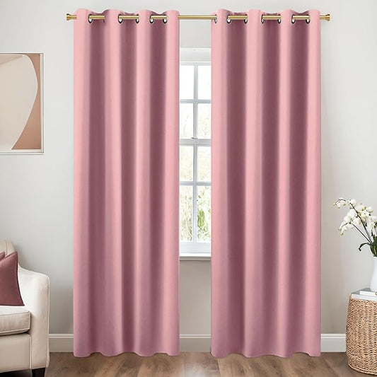 KOUFALL Boho Curtains 2 Panels,Blackout Dusty Rose Mauve Window Treatments Privacy Curtain for Bedroom