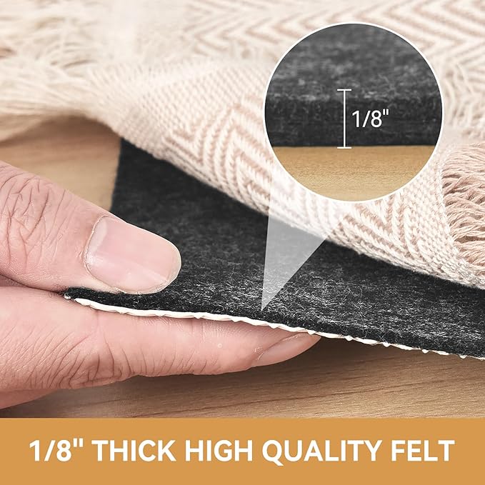 Deep Dream Dual Surface 3'x5' Rug Pad, Waterproof 1/8" Thick Felt + Natural Rubber Backing, Non Slip Carpet Gripper for Area Rugs, Protective Cushioned Pads for All Floors