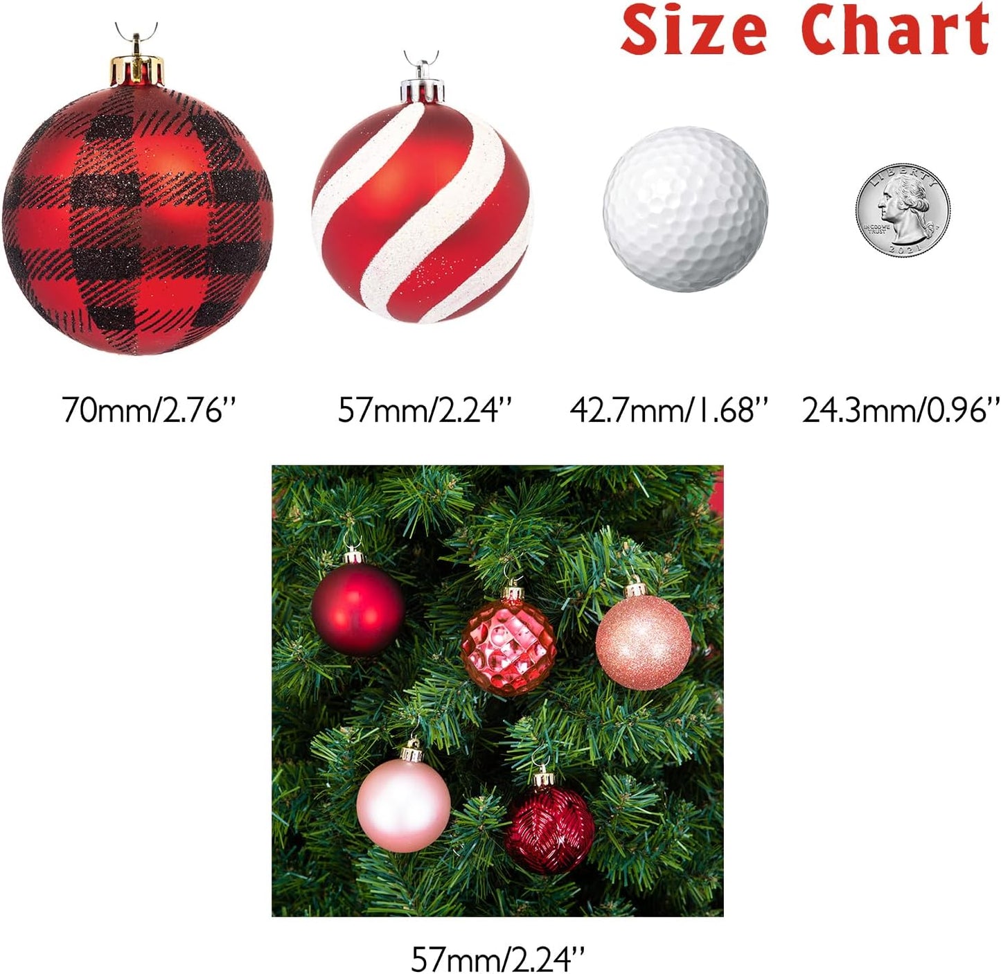 Every Day is Christmas Ornaments, Shatterproof Christmas Tree Ornament Set, Christmas Balls Decoration 50 Count (2.24"/57mm, Pink Rose)