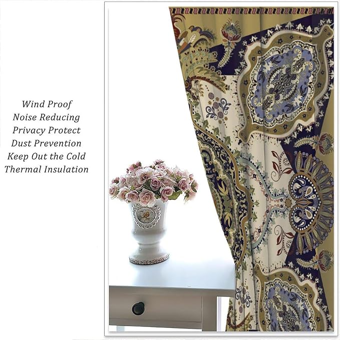 Bohemian-Style Curtains, Featuring Colourful Paisley Floral Prints, Suitable for Bedrooms, Living Rooms and Kitchens As Blackout Curtains.42X63 Inch
