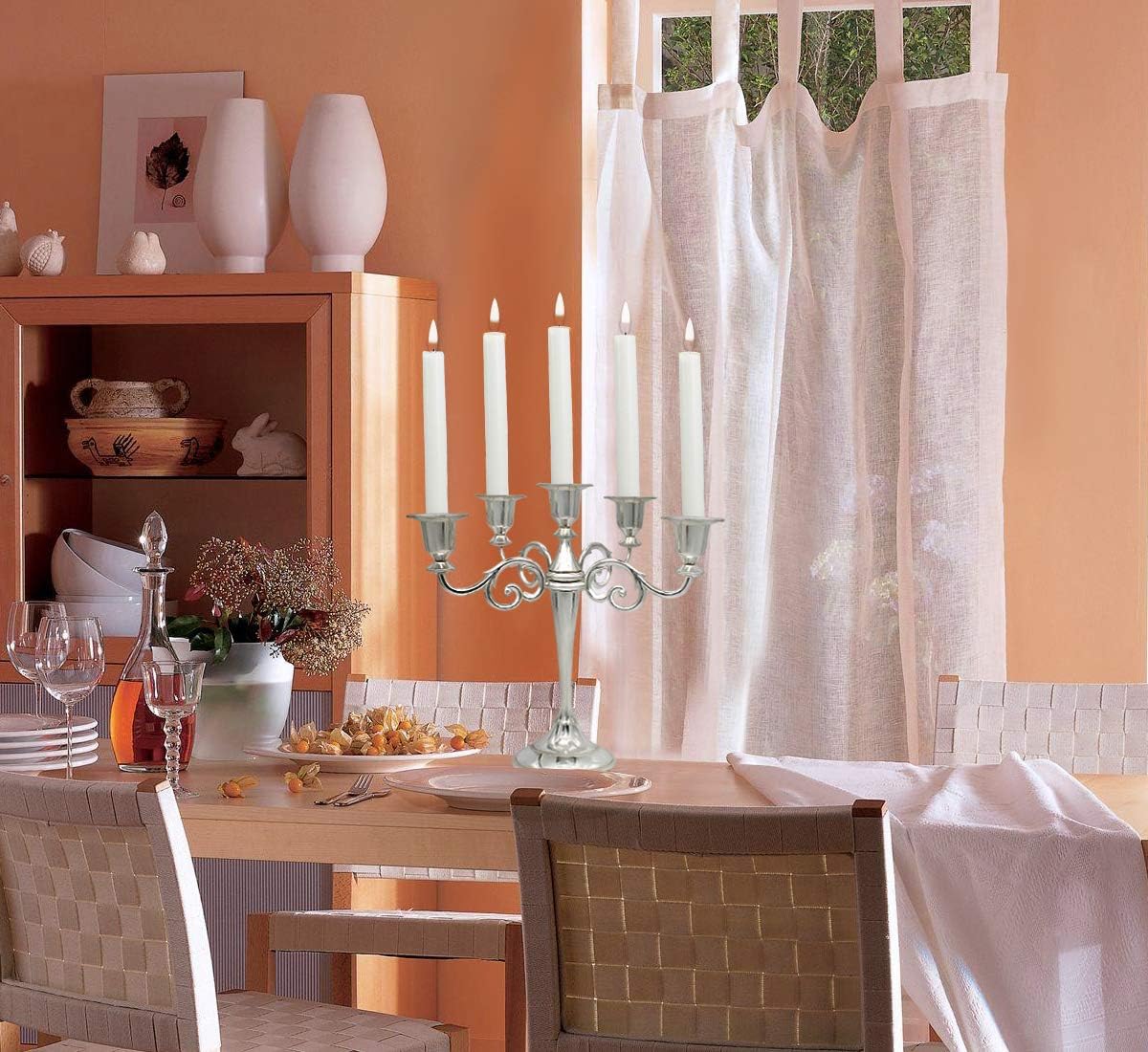 Metal Candelabra 5-Candle 10.1 Inch Tall Candle Holder Stick for Home Wedding Event and Party Festival,Silver