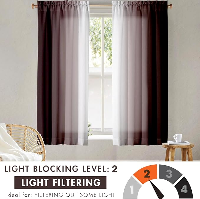 Brown Curtains for Living Room 63 Inch Length Brown White Ombre Curtains 2 Panel Bedroom Farmhouse Chocolate Ombre Light Filtering Window Curtain Modern Gradient Drapes