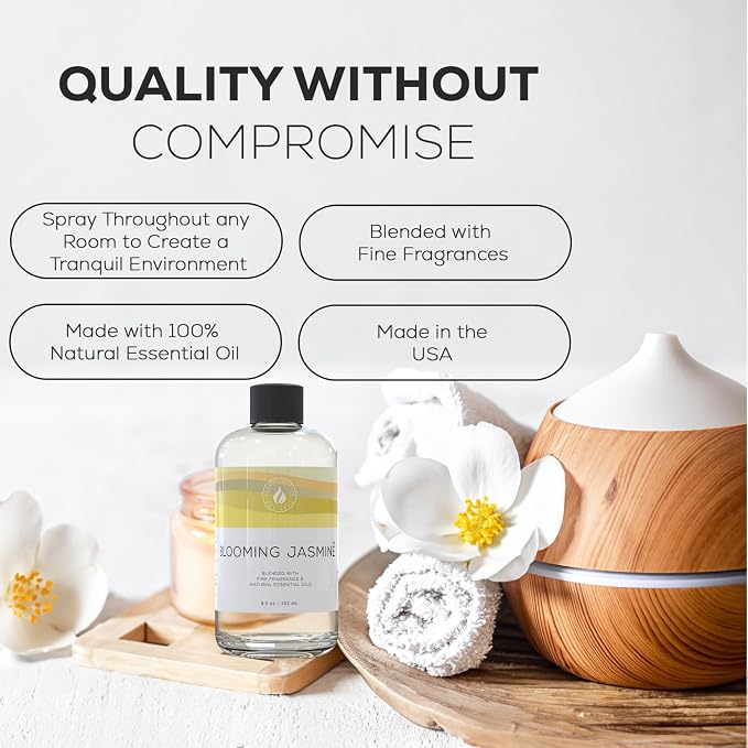 Aroma Country Blooming Jasmine Luxury Diffuser Oil Refill (8.5 Fl Oz) | Hotel-Inspired • Long-Lasting Home Fragrance • for Aromatherapy, Reed Diffusers, Diffuser Machines & Room Sprays