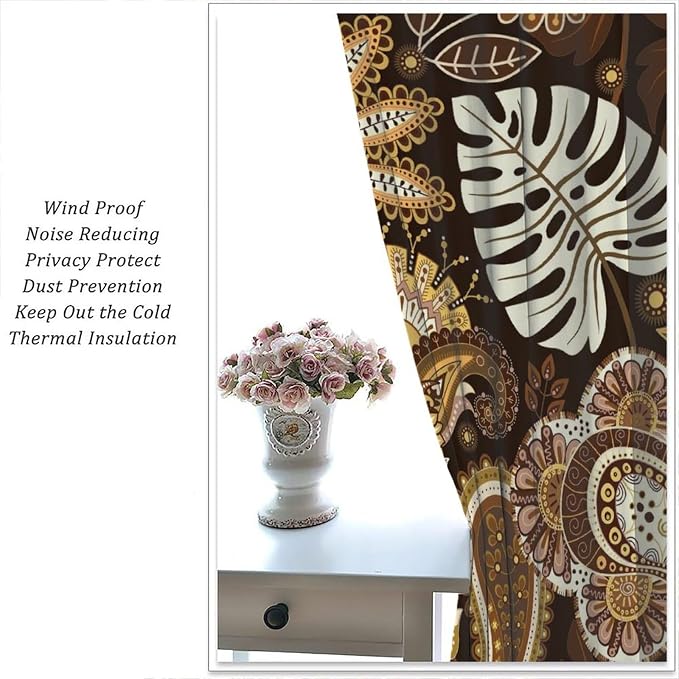 Bohemian Blackout Curtains, Featuring Vintage Mandala Tribal Ethnic Patterns, Suitable for Bedrooms, Living Rooms and Offices.42X63 Inch