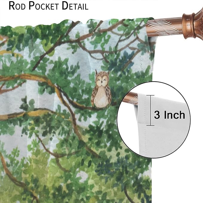 YCness Forest Animal Curtains, Watercolor Wild Animal Bear Fox Deer Kids Window Treatments for Living Room Bedroom,Green Woodland Tree Kids Drapes 2 Panel Sets,42x54 Inch