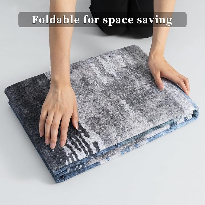 Ciicool 2x5 Washable Runner Rug, Modern Abstract Hallway Rugs Runner, Non-Slip Thin Accent Rug Lightweight Navy Grey Print Distressed Carpet for Laundry Entryway Bedroom Kitchen Bathroom Indoor