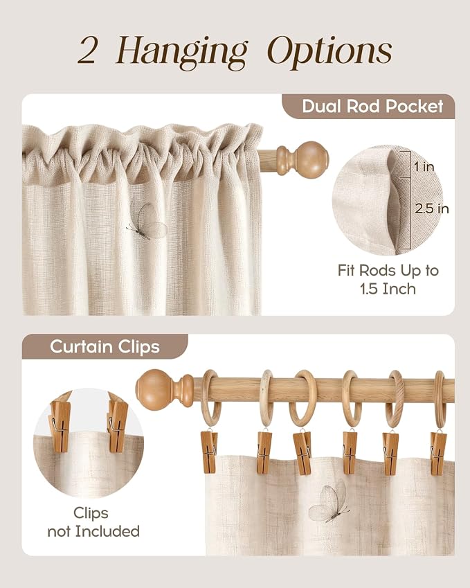 Miss Adola Floral Kitchen Tier Curtains - 36 Inch Length Linen Blend Farmhouse Cafe Curtains Vintage Small Window Treatments Over Sink Rod Pocket for Bathroom Living Room Light Filtering, 2 Panels