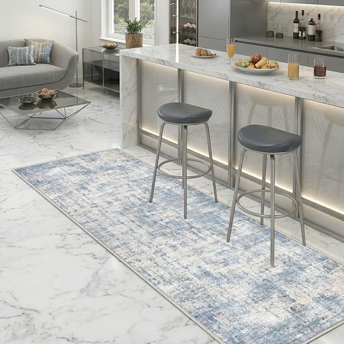 2x6 Rug for Entryway Hallway-No Slip Soft Carpets Modern Abstract Coastal Indoor Floor Stain Resistant Carpet for Bedroom Dining Room Farmhouse Nursery Home Office Blue