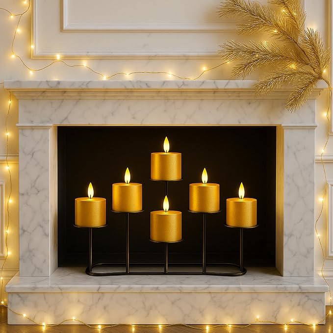 Smtyle Fireplace Christmas Candelabra Candle Holder - Black Matte Geometric Multi Tier Design, Stable Base, Perfect for Pillar Candles, Modern Minimalist Home Decor Accent