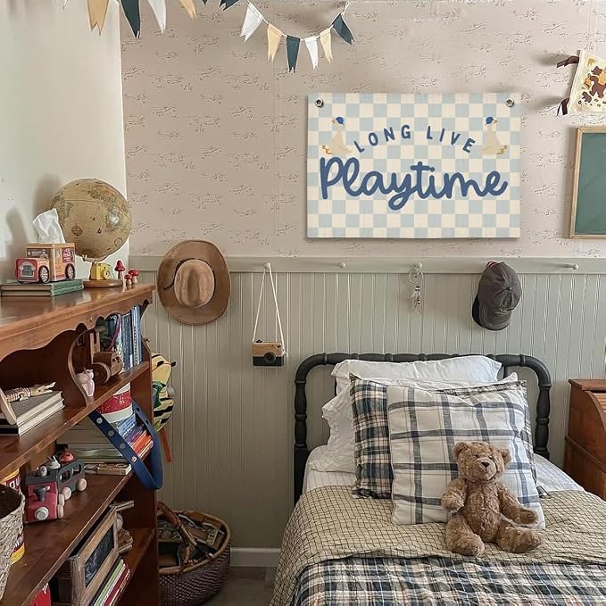 Playroom Wall Decor, Kids Toddler Boy Playroom Silly Goose Decor Hanging Linen Banner,Play Room Wall Decor for Kids Boys Nursery, 20x30 Inch