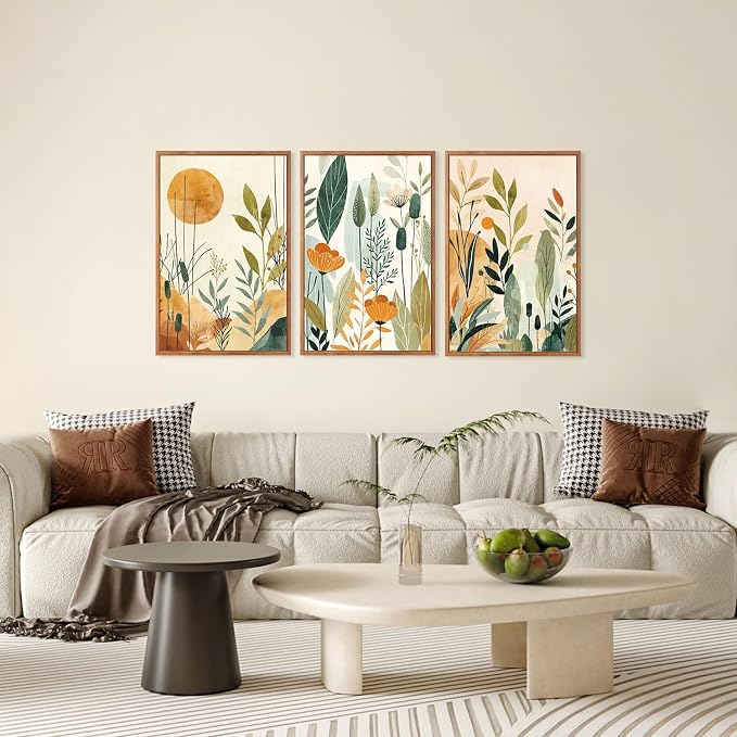CHDITB Framed Boho Modern Botanical Wall Art Wildflower Picture 24”x36” | Large Framed Botanical Wall Art For Living Room, Modern Flowers Canvas Paintings, Floral Prints Hallway Office Decor
