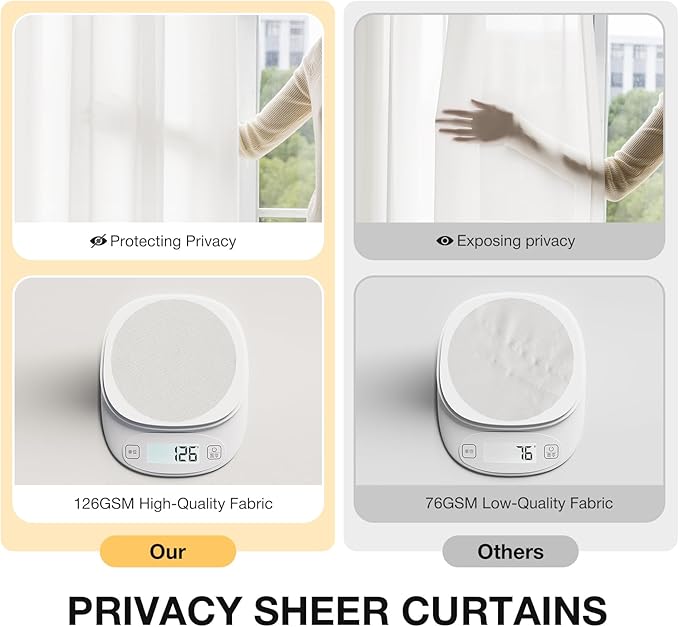 Anmao Non-See-Through Off White Privacy Semi Sheer Sliding Door Curtains for Living Room 84 Inch Length 1 Panel Set, Light Filtering Room Divider Window Drapes for Bedroom, 100W x 84L, Ivory White