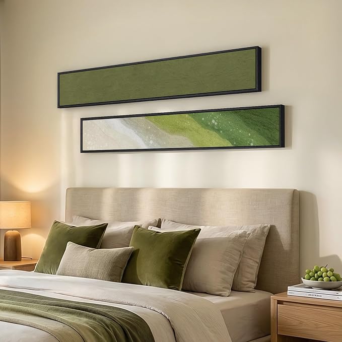 Long Narrow Framed Sage Green Vertical Abstract Wall Art Set, 2 Piece Modern Canvas Prints Paintings Artwork for Walls, Green Minimalist Pictures for Hallway Entryway Living Room Bedroom Wall Decor