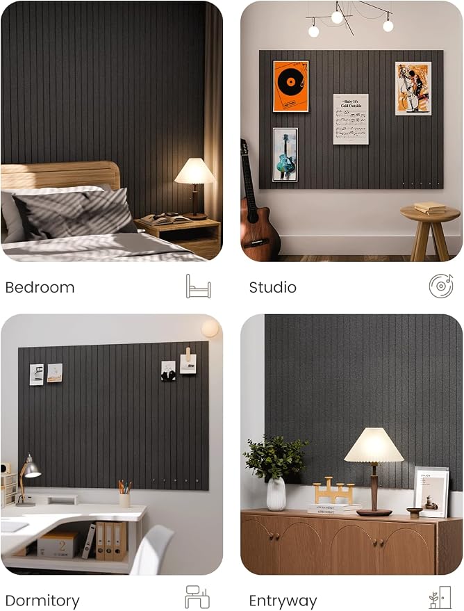 Fluxynara Large Felt Bulletin Board 48" x 36" Cork Board Alternative-12 Pack with 64 Safe Removable Adhesive Tabs, Cork Boards for Walls Cork Board for Home Office Classroom Pin Board -Charcoal Gray