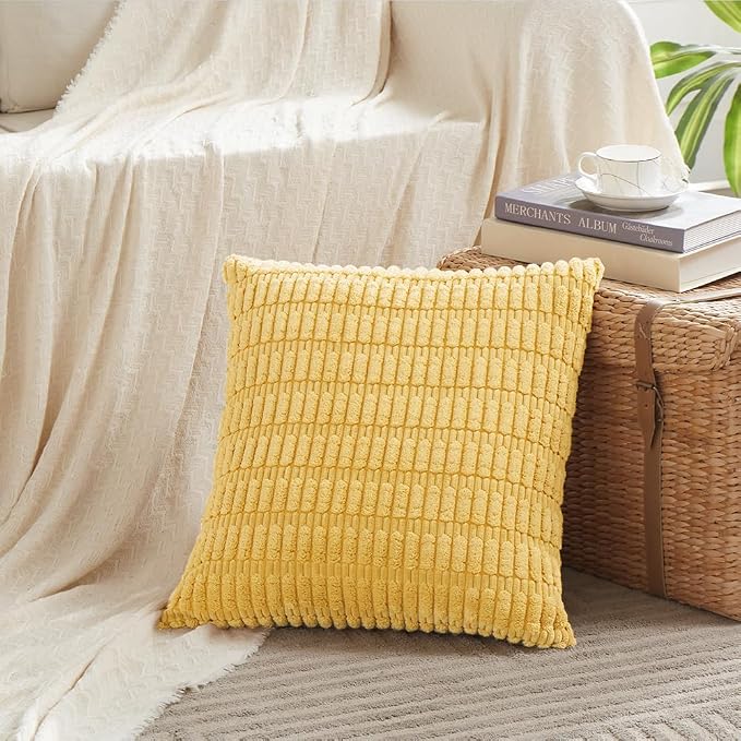 Fancy Homi 4 Packs Decorative Throw Pillow Covers for Living Room Couch Bed, Modern Farmhouse Boho Home Décor Accent Cushion Case, 16" x 16", Yellow