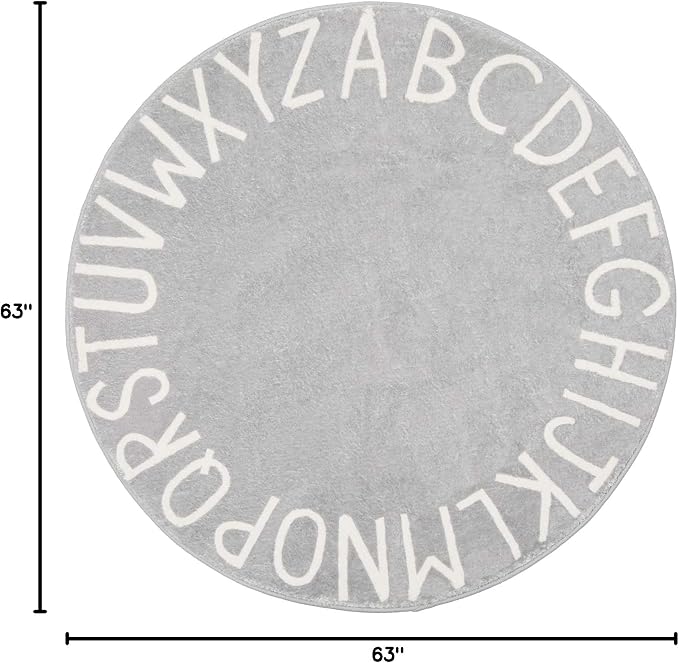 Topotdor Round Kids Play Rug Alphabet Nursery Area Rug Extra Large Soft Crawling Play Mat for Children Toddlers Bedroom (63 inch, Grey)