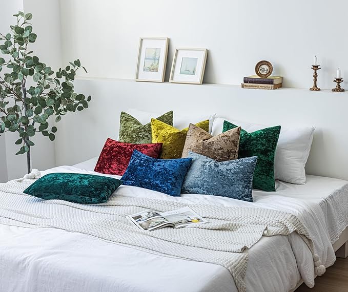 Set of 2 Blue Gray Decorative Velvet Throw Pillow Covers 24x24 Inches, Soft Neutral Accent Pillow Cases with Vintage Textured Farmhouse Couch Cushion Covers for Luxurious Home Decor