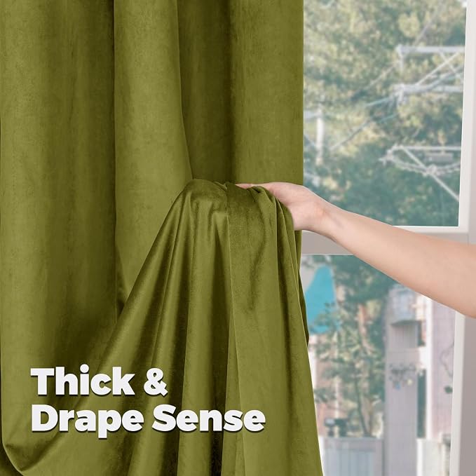 BGment Velvet Curtains 96 Inches for Bedroom, Moss Green Blackout Curtains Thick Vintage Super Soft Thermal Insulated Back Tab and Rod Pocket Drapes for Living Room, Set of 2 Panels, Each 52 x 96 Inch