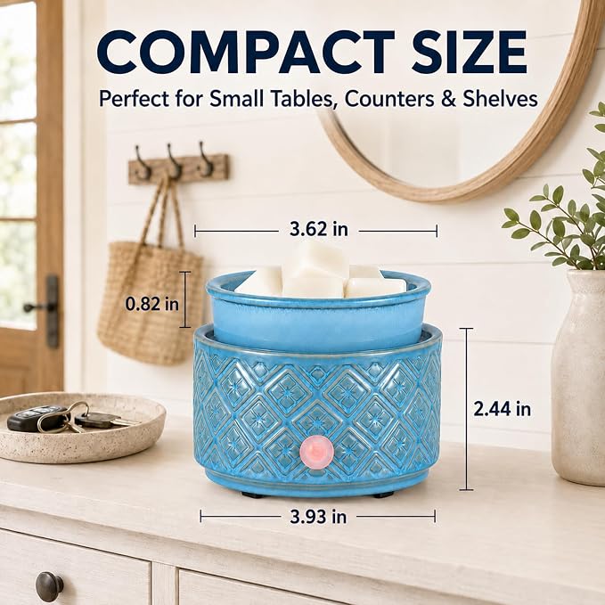 Wax Melt Warmer for Scented Wax,3-in-1Ceramic Wax Warmer Fragrances Candle Oils, Home Fragrance Burner,Electric Candle Warmer Perfect Christmas Gifts for Mom Women(Blue)