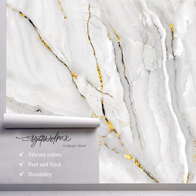 YQWDMX - Grey and White Marble Peel and Stick Wallpaper Mural for Living Room and Bedroom ZY02 S