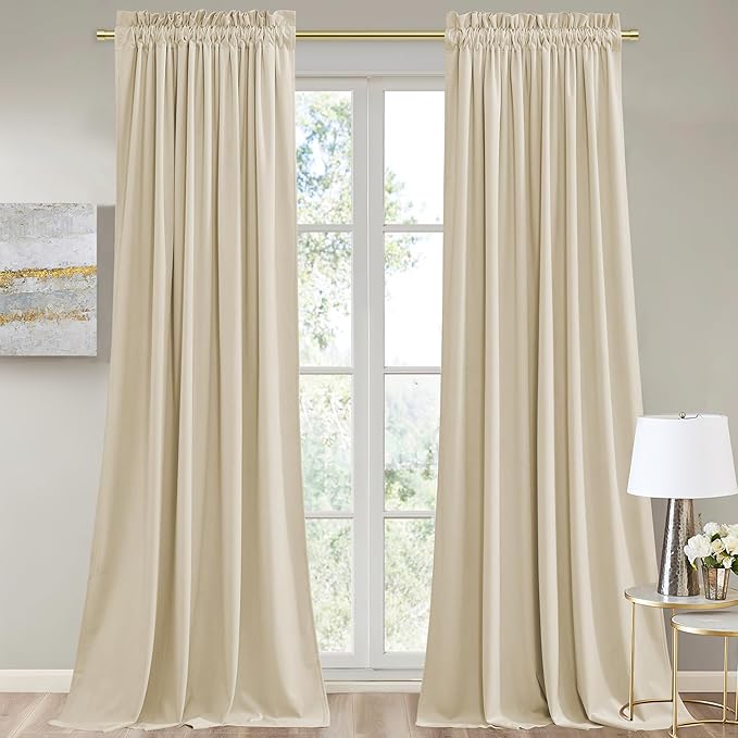 StangH Beige Velvet Curtains for Living Room - 108 inches Long Decorative Window Curtains Heavy Duty Room Darkneing Drapes for Nursery Bedroom/Loft, W52 x L108, 2 Panels | Farmhouse Neutral Decor, Light Filtering Bedroom Window Covering, 300GSM Heavy V...