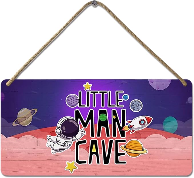 Outer Space Room Decor for Boys Astronaut Wall Art Toddler Boy Bedroom Decor Little Man Cave Sign Space Themed Wooden Signs Decorations for Kids Nursery Playroom Man Cave 12x6 Inch