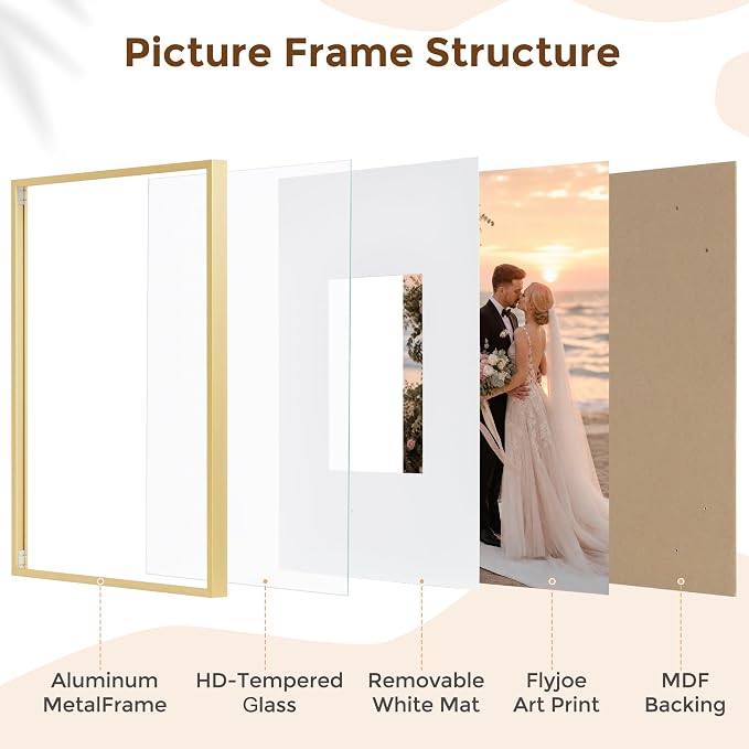 Signature Picture Frame 11x14, Aluminum Signable Frame with Mat, Gold | Elegant Gold Signable Frame with 5x7 Opening for Wedding, Graduation, Birthday & Baby Shower Guest Book | Wall Kit Included